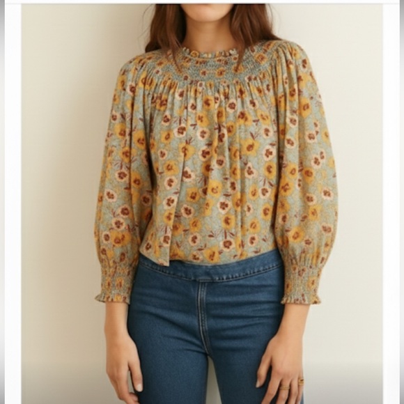 Rixo Polly Floral Smocked Top Xsmall - Picture 1 of 11